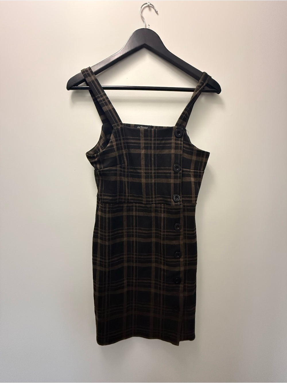 Eclipse Brown & Black Plaid Button-Front Mini Dress